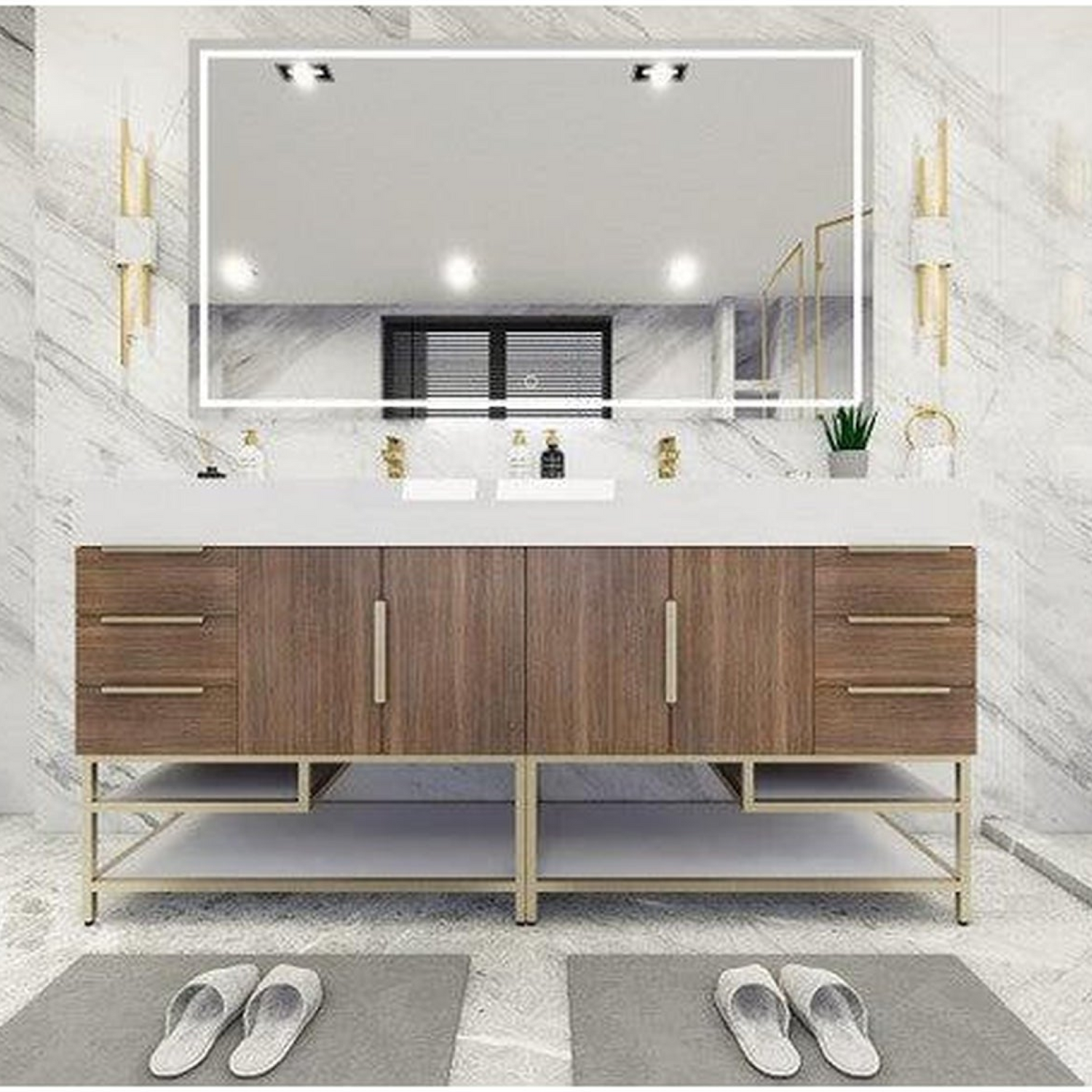 Elara 72&quot; Rosewood Freestanding Vanity With Double Reinforced White Acrylic Sinks