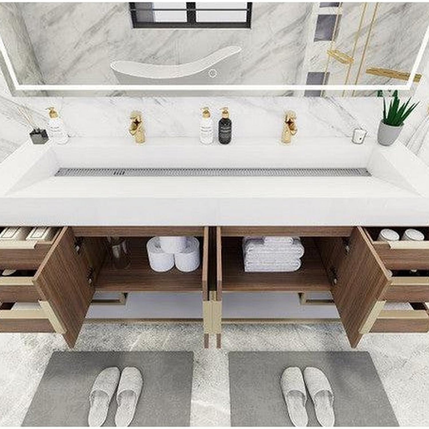 Elara 72&quot; Rosewood Freestanding Vanity With Double Reinforced White Acrylic Sinks