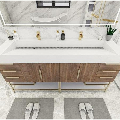 Elara 72&quot; Rosewood Freestanding Vanity With Double Reinforced White Acrylic Sinks