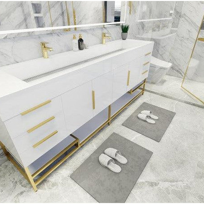Elara 84&quot; High Gloss White Freestanding Vanity With Double Reinforced White Acrylic Sinks
