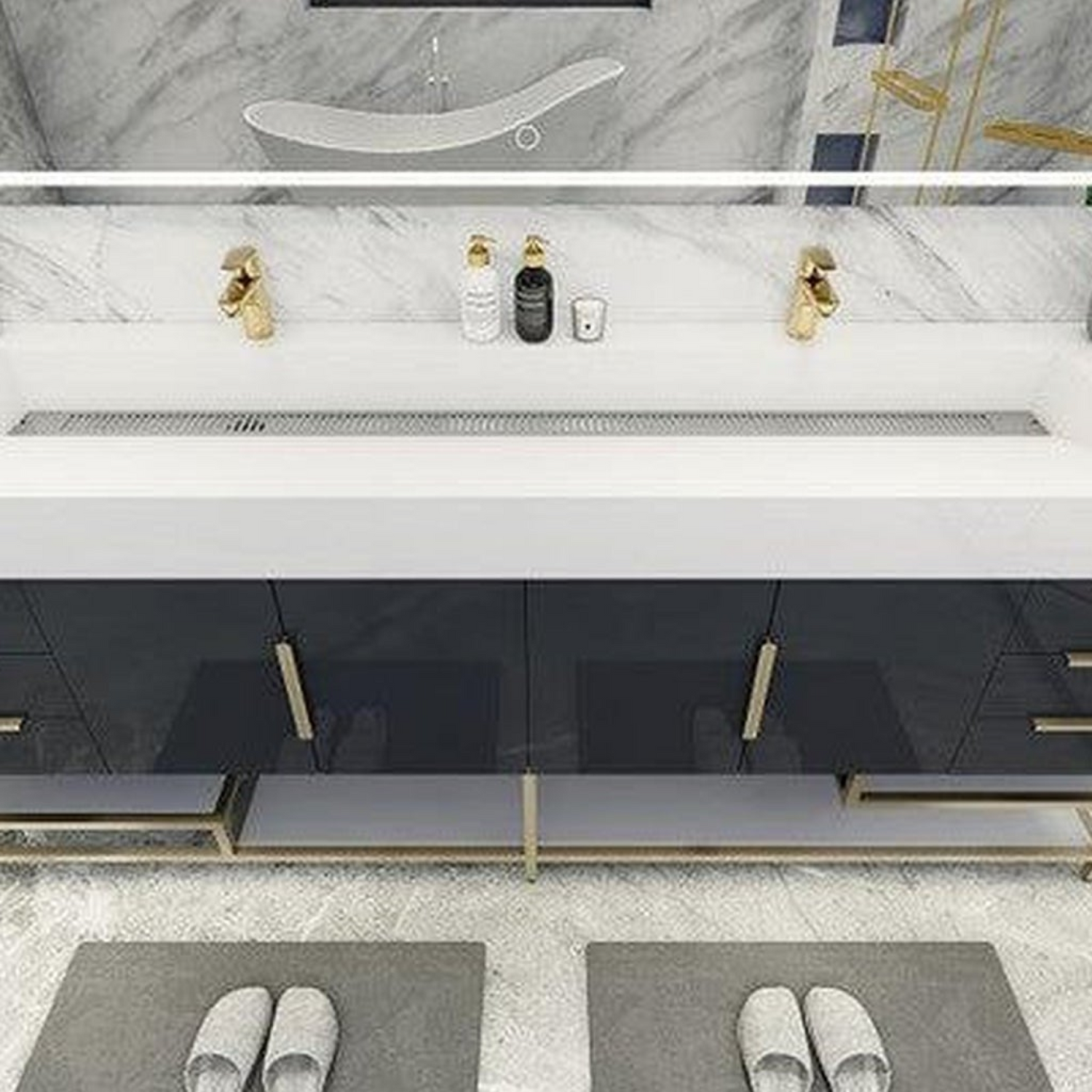 Elara 84&quot; High Gloss Gray Freestanding Vanity With Double Reinforced White Acrylic Sinks