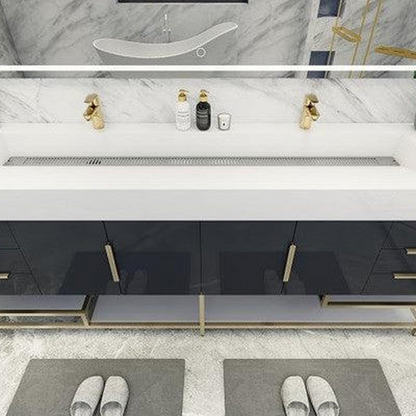 Elara 84&quot; High Gloss Gray Freestanding Vanity With Double Reinforced White Acrylic Sinks