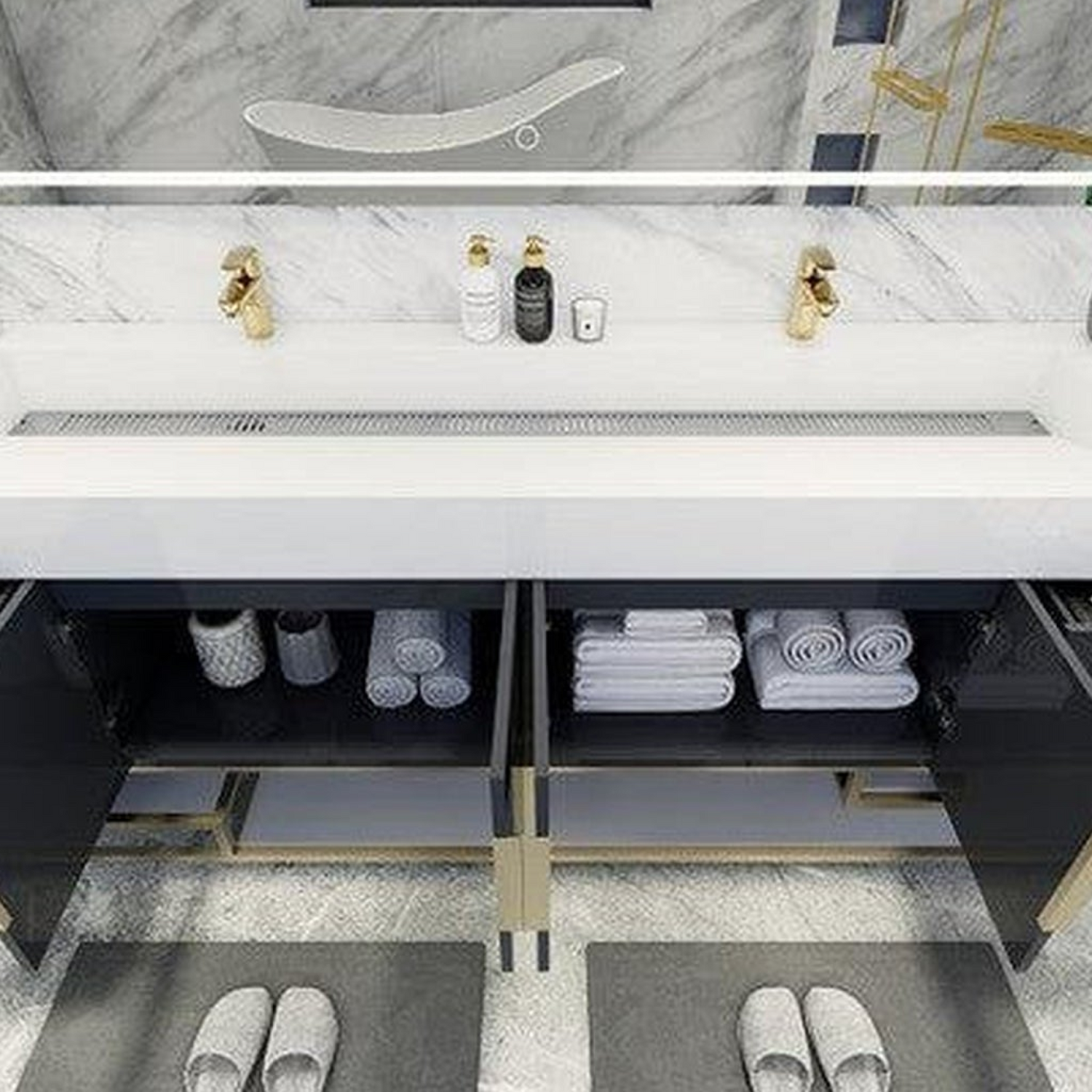 Elara 84&quot; High Gloss Gray Freestanding Vanity With Double Reinforced White Acrylic Sinks