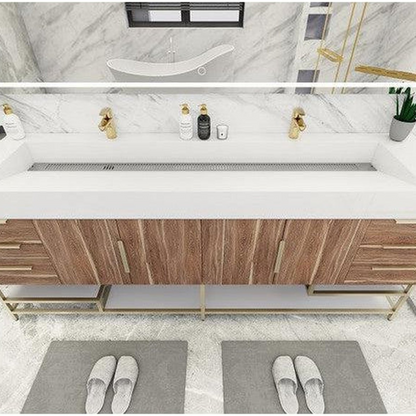 Elara 84&quot; White Oak Freestanding Vanity With Double Reinforced White Acrylic Sinks