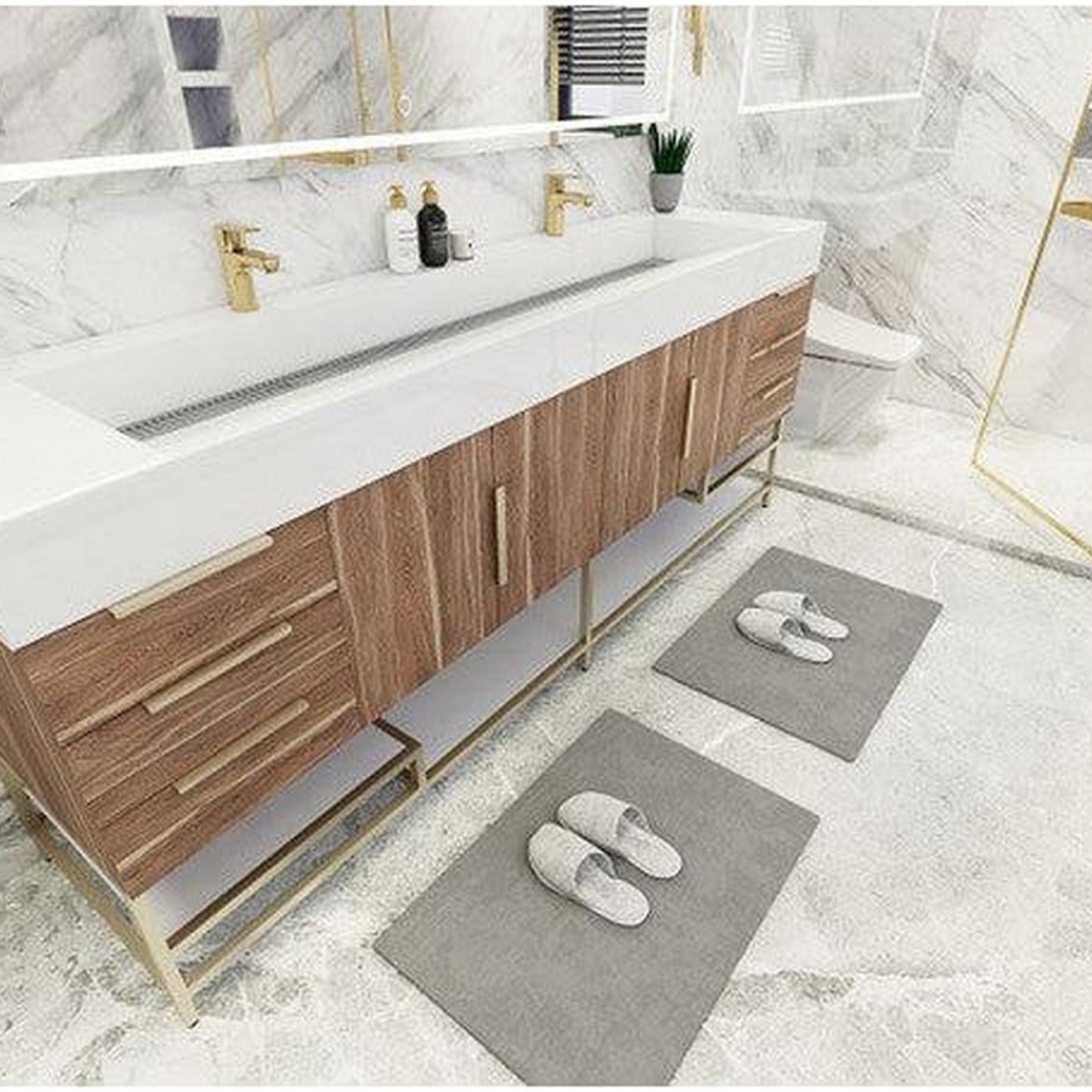 Elara 84&quot; White Oak Freestanding Vanity With Double Reinforced White Acrylic Sinks
