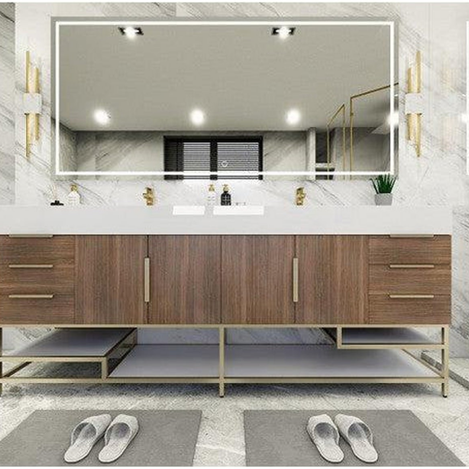 Elara 84&quot; Rosewood Freestanding Vanity With Double Reinforced White Acrylic Sinks