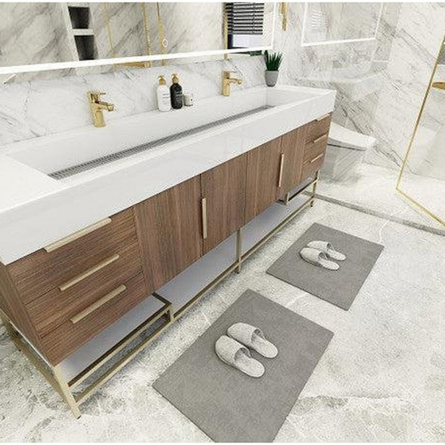 Elara 84&quot; Rosewood Freestanding Vanity With Double Reinforced White Acrylic Sinks