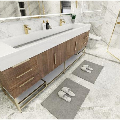 Elara 84&quot; Rosewood Freestanding Vanity With Double Reinforced White Acrylic Sinks
