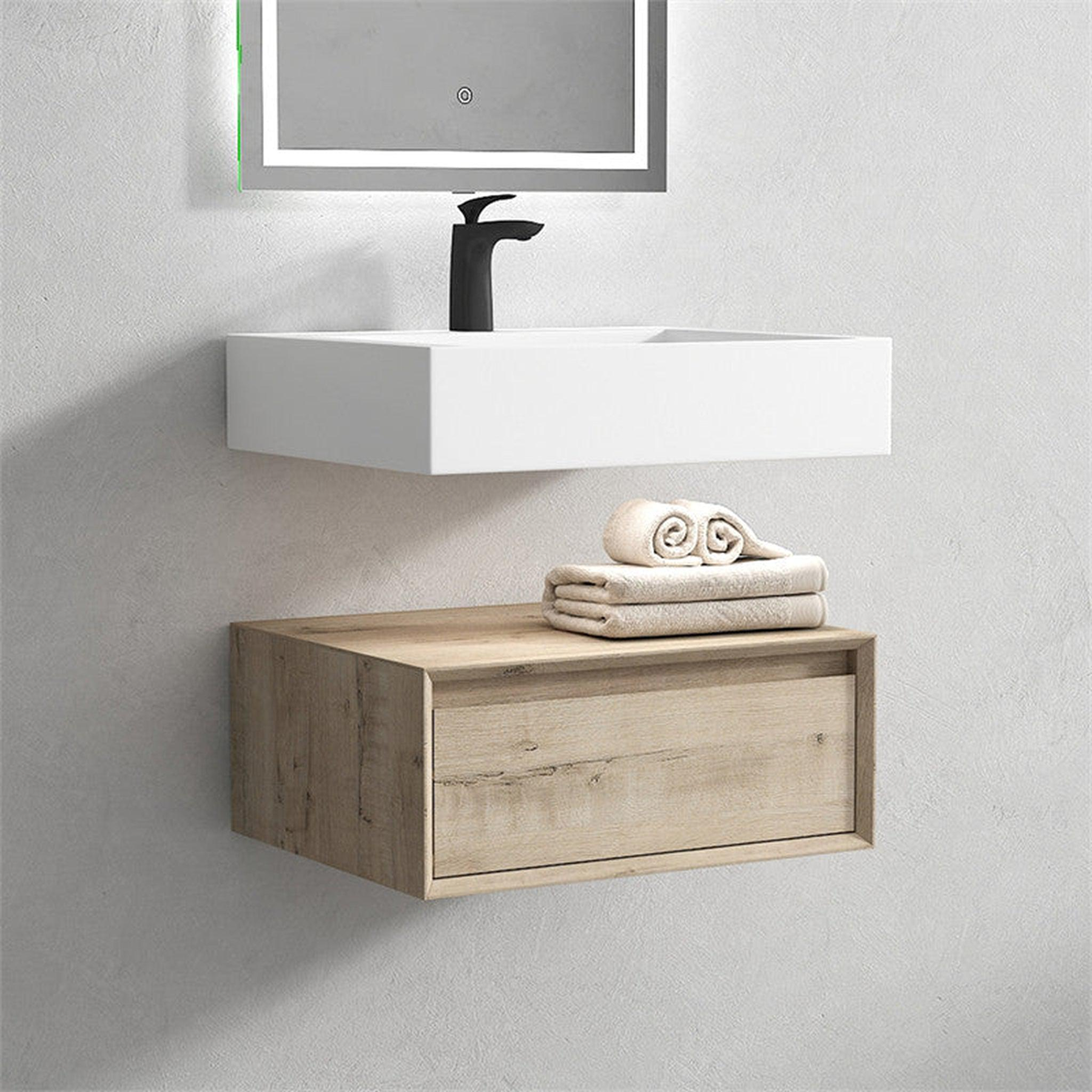 Aria 24&quot; Light Oak Floating Vanity With Single Reinforced White Acrylic Sink