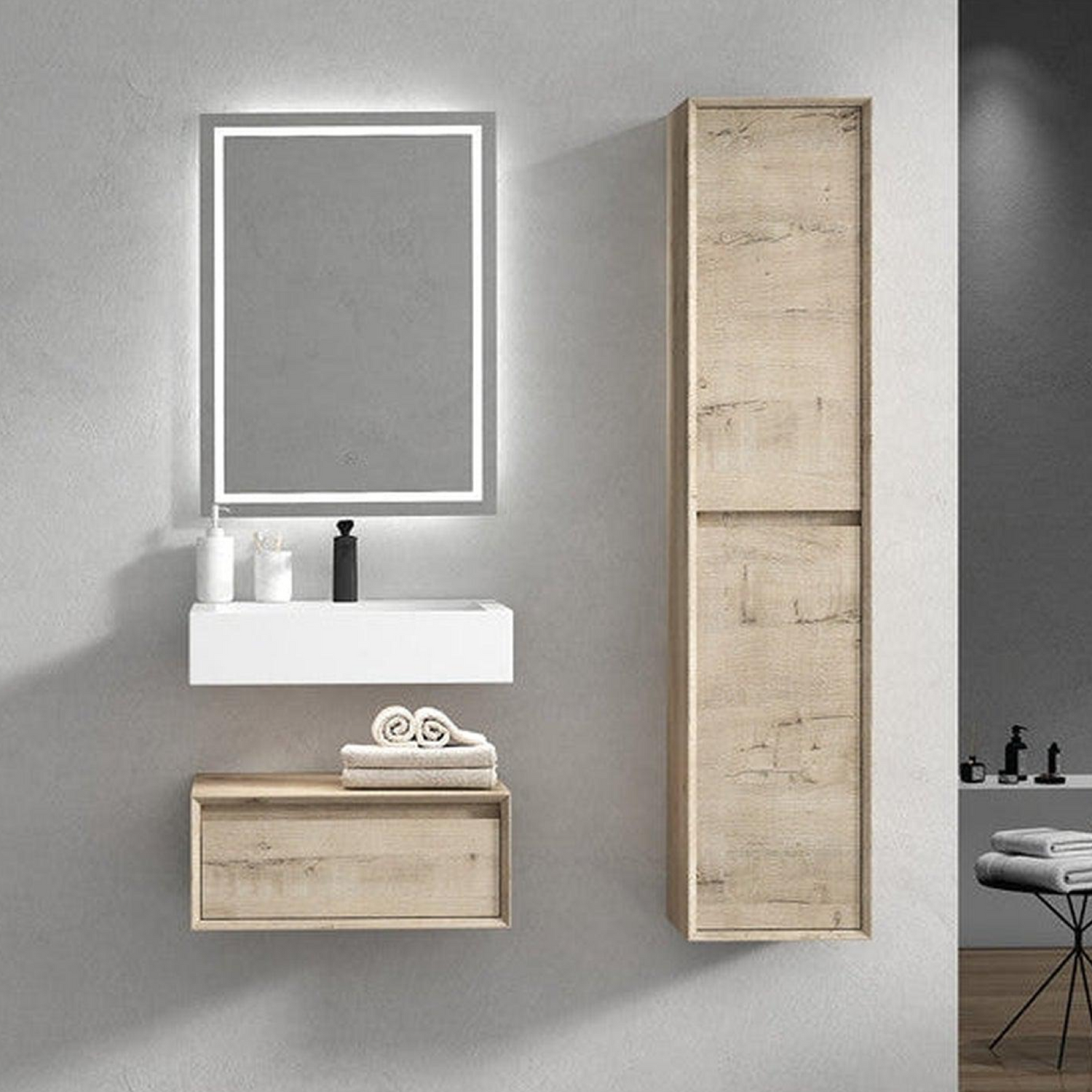 Aria 24&quot; Light Oak Floating Vanity With Single Reinforced White Acrylic Sink