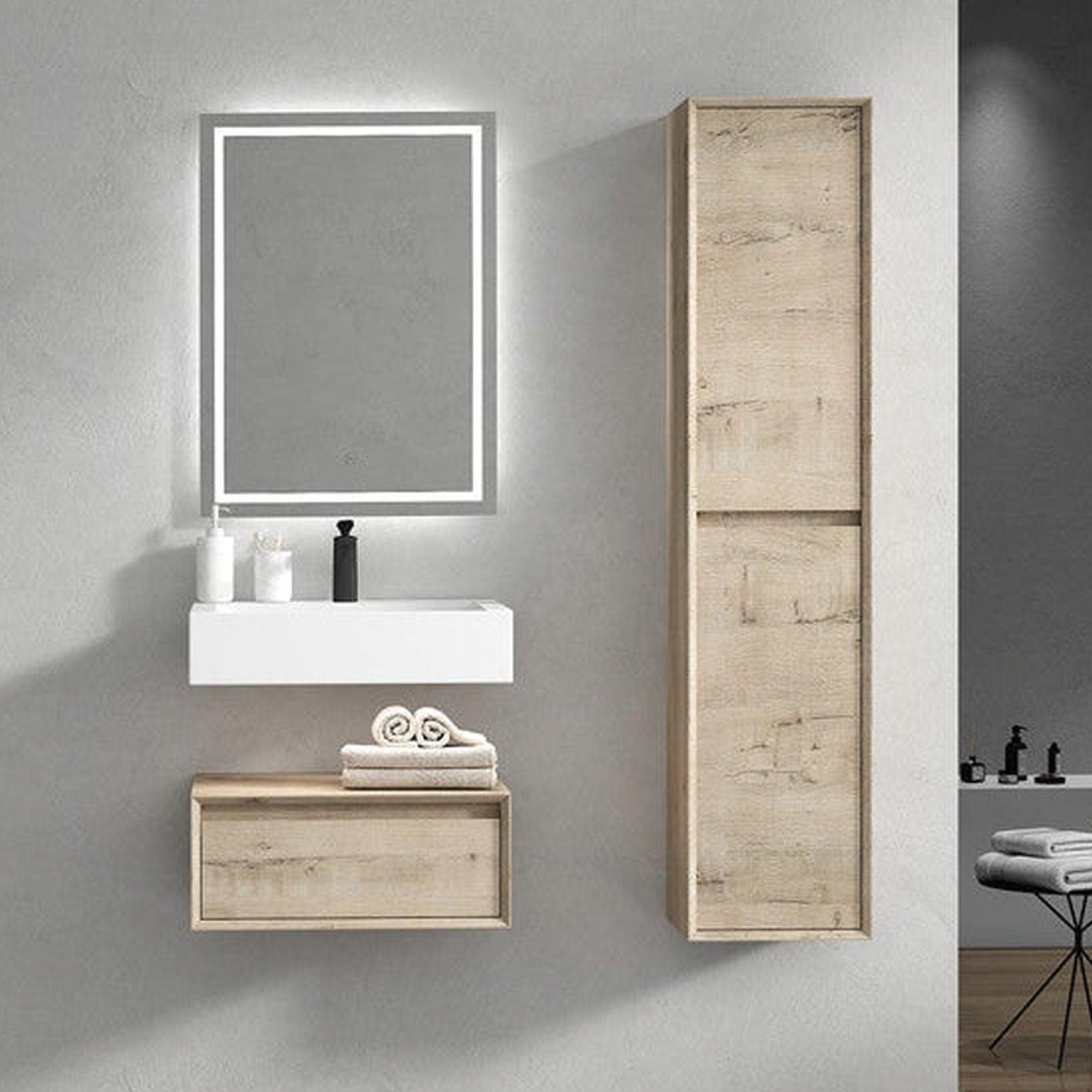 Aria 24&quot; Light Oak Floating Vanity With Single Reinforced White Acrylic Sink