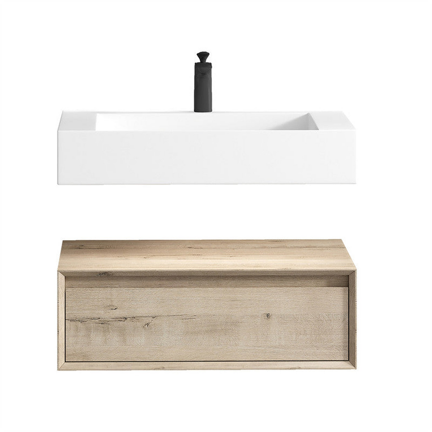 Aria 30&quot; Light Oak Floating Vanity With Single Reinforced White Acrylic Sink