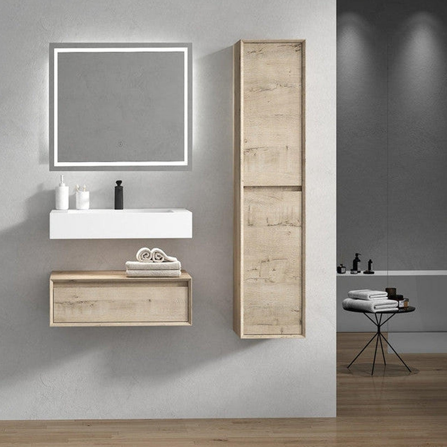 Aria 30&quot; Light Oak Floating Vanity With Single Reinforced White Acrylic Sink
