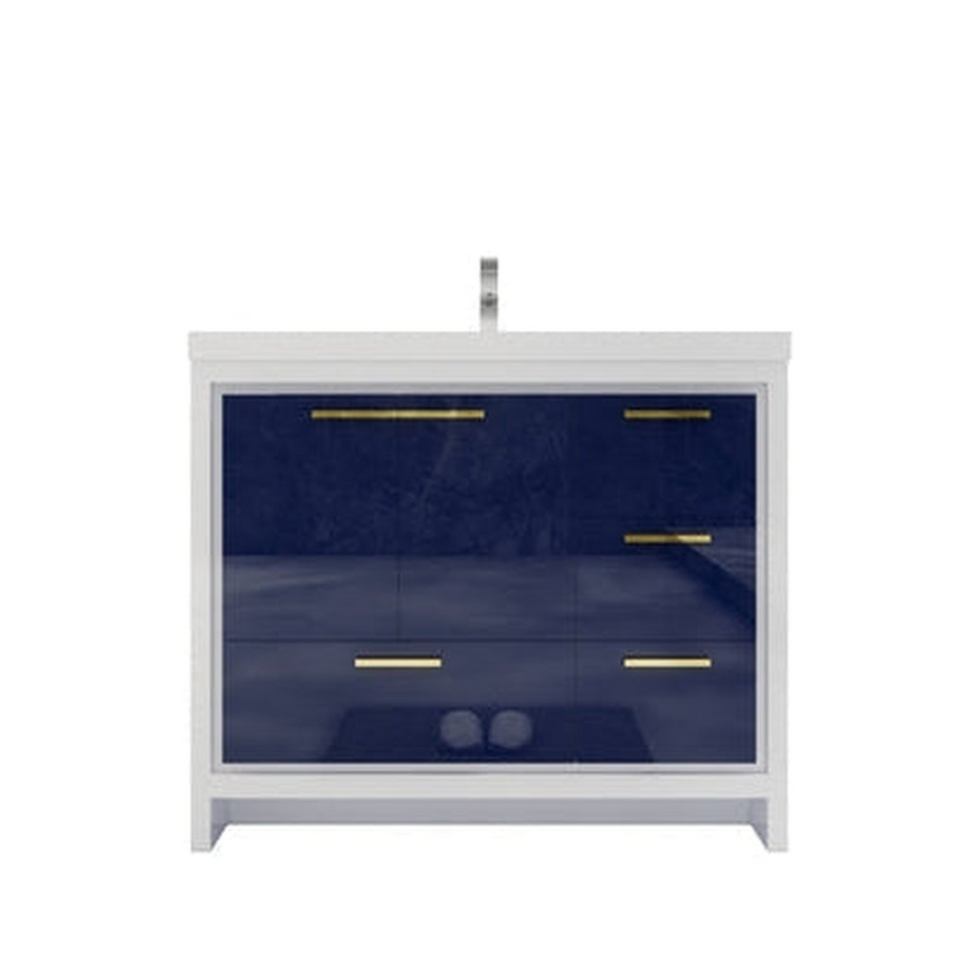 Amara 42&quot; High Gloss Night Blue Freestanding Vanity With Right Side Drawers and Single Reinforced White Acrylic Sink