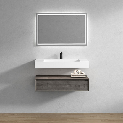 Aria 42&quot; Smoke Oak Floating Vanity With Single Reinforced White Acrylic Sink