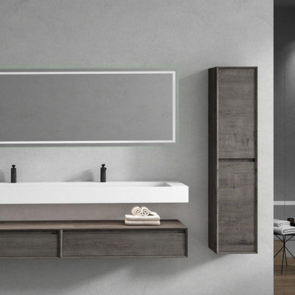 Aria 84&quot; Smoke Oak Floating Vanity With Double Faucet Holes and Reinforced White Acrylic Sink