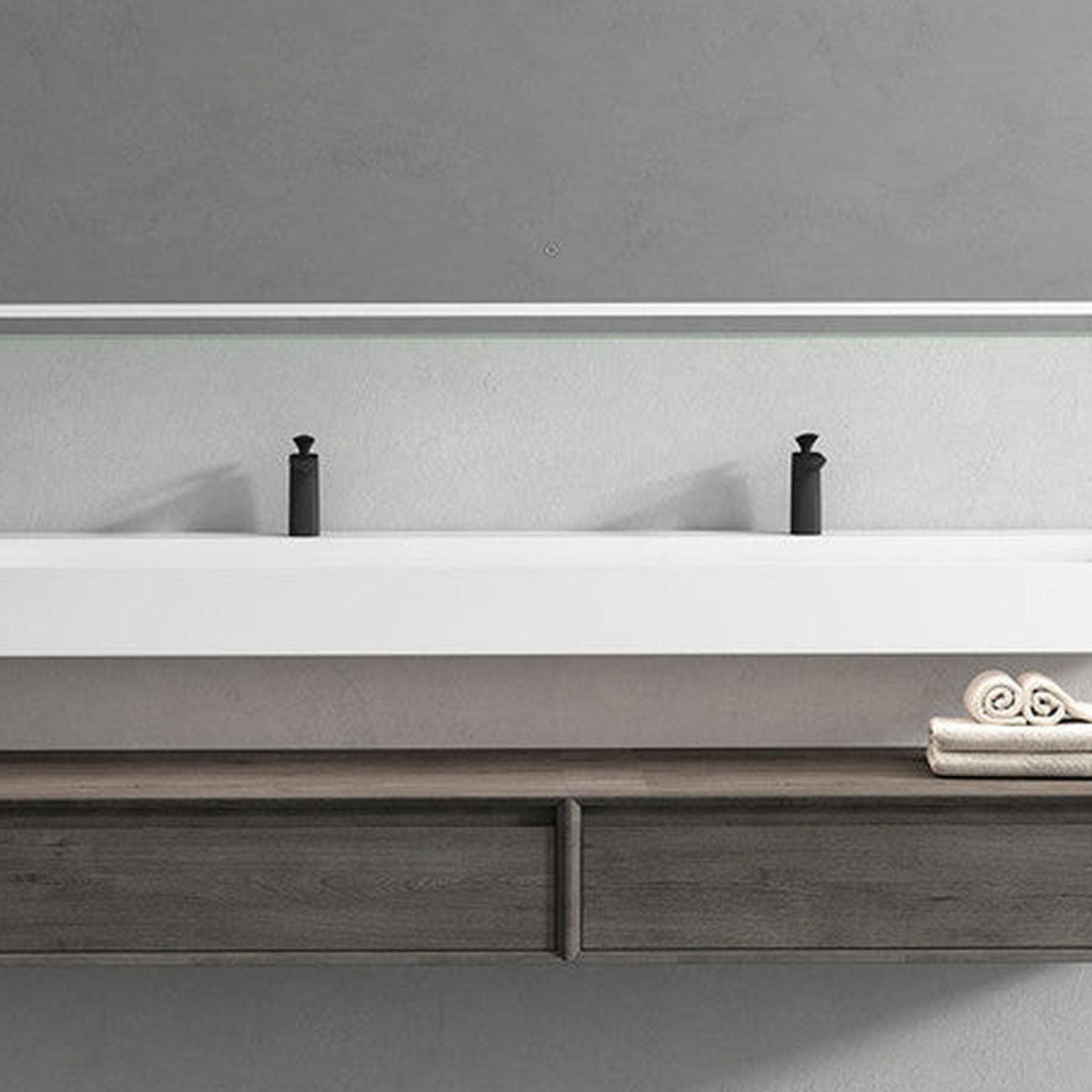 Aria 84&quot; Smoke Oak Floating Vanity With Double Faucet Holes and Reinforced White Acrylic Sink