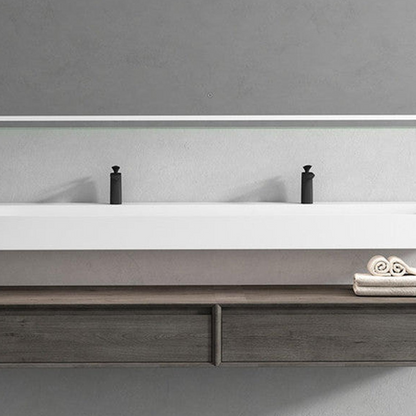 Aria 84&quot; Smoke Oak Floating Vanity With Double Faucet Holes and Reinforced White Acrylic Sink
