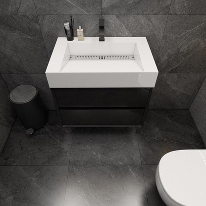 Prime 30&quot; Gloss Black Wall-Mounted Vanity With Single Reinforced White Acrylic Sink