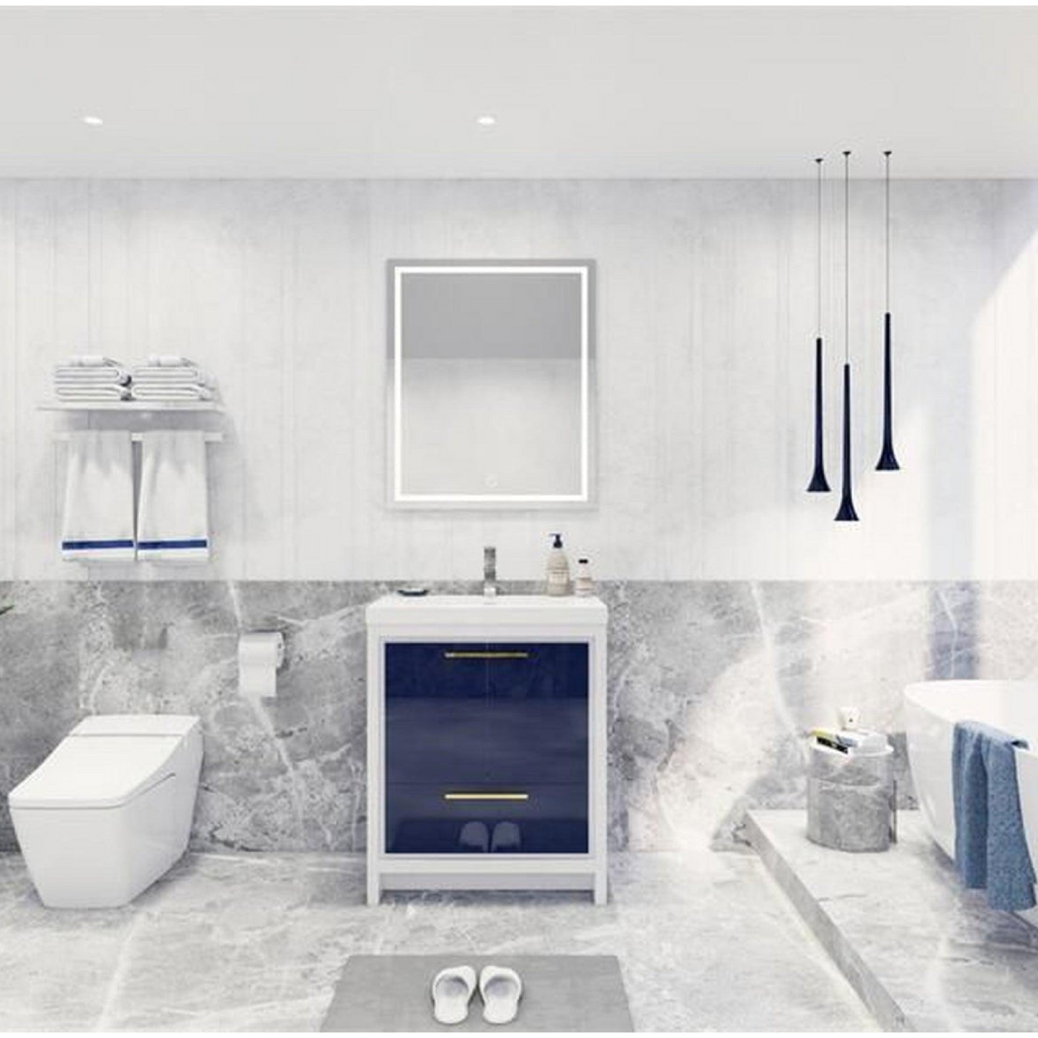 Amara 30&quot; High Gloss Night Blue Freestanding Vanity With Single Reinforced White Acrylic Sink