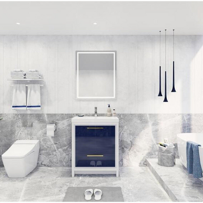 Amara 30&quot; High Gloss Night Blue Freestanding Vanity With Single Reinforced White Acrylic Sink