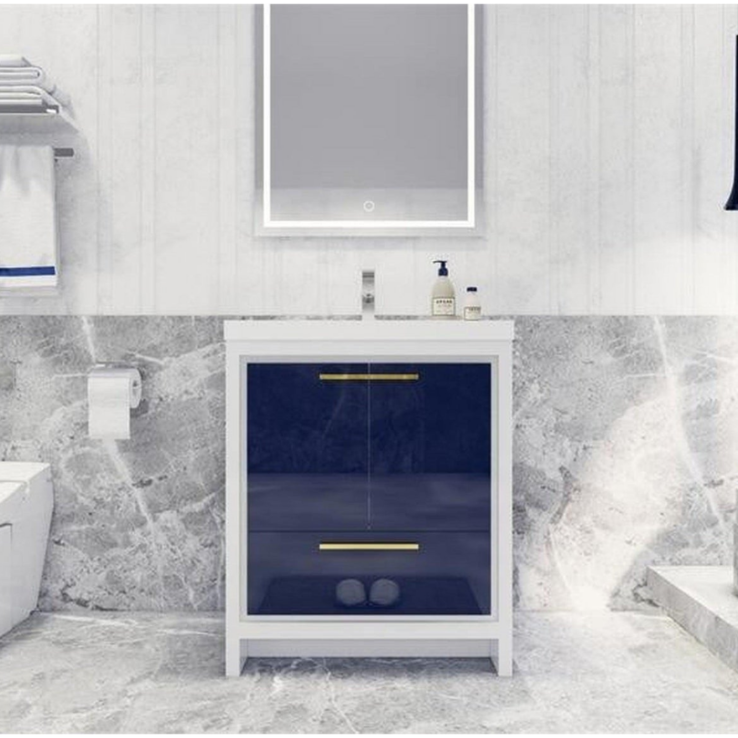Amara 30&quot; High Gloss Night Blue Freestanding Vanity With Single Reinforced White Acrylic Sink