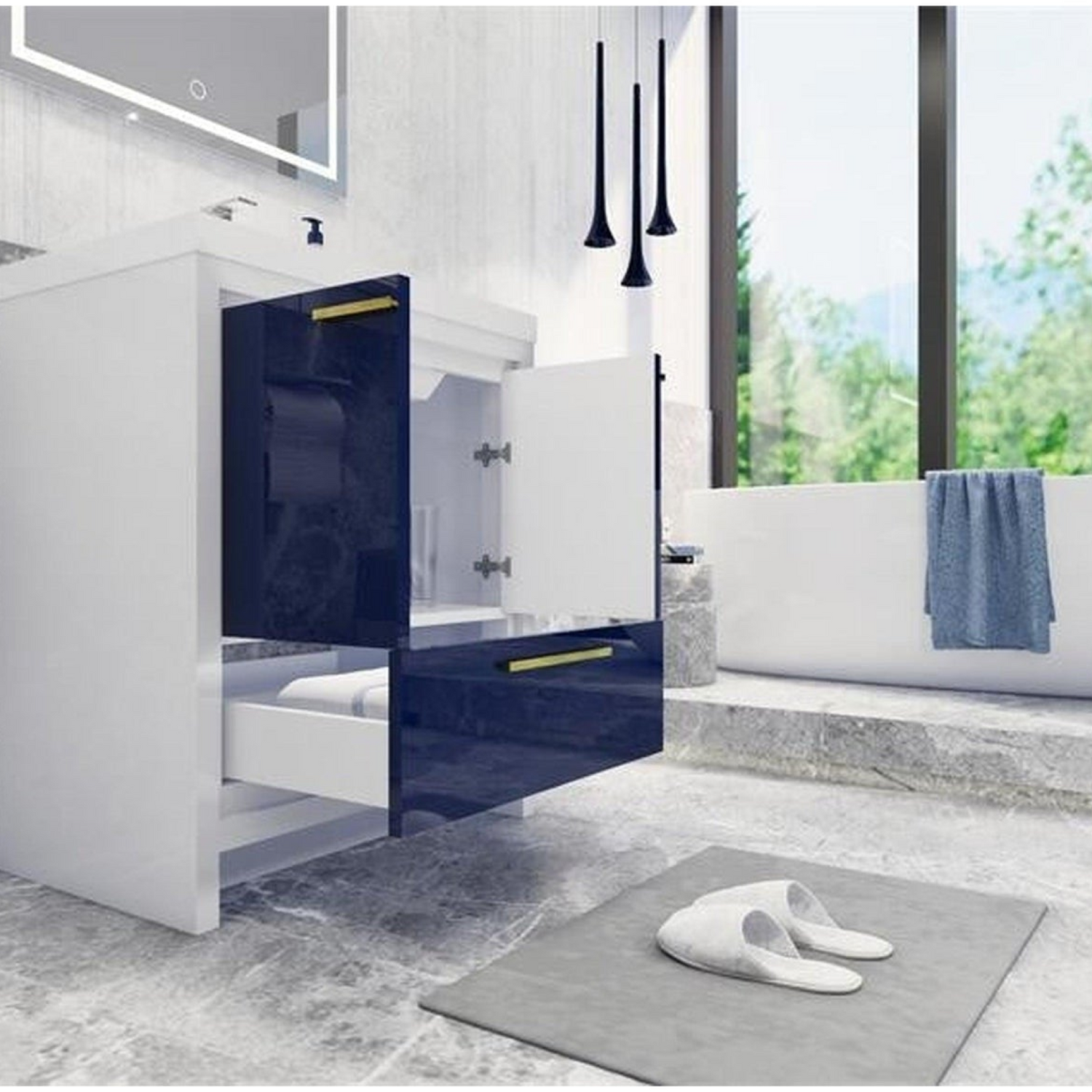 Amara 30&quot; High Gloss Night Blue Freestanding Vanity With Single Reinforced White Acrylic Sink