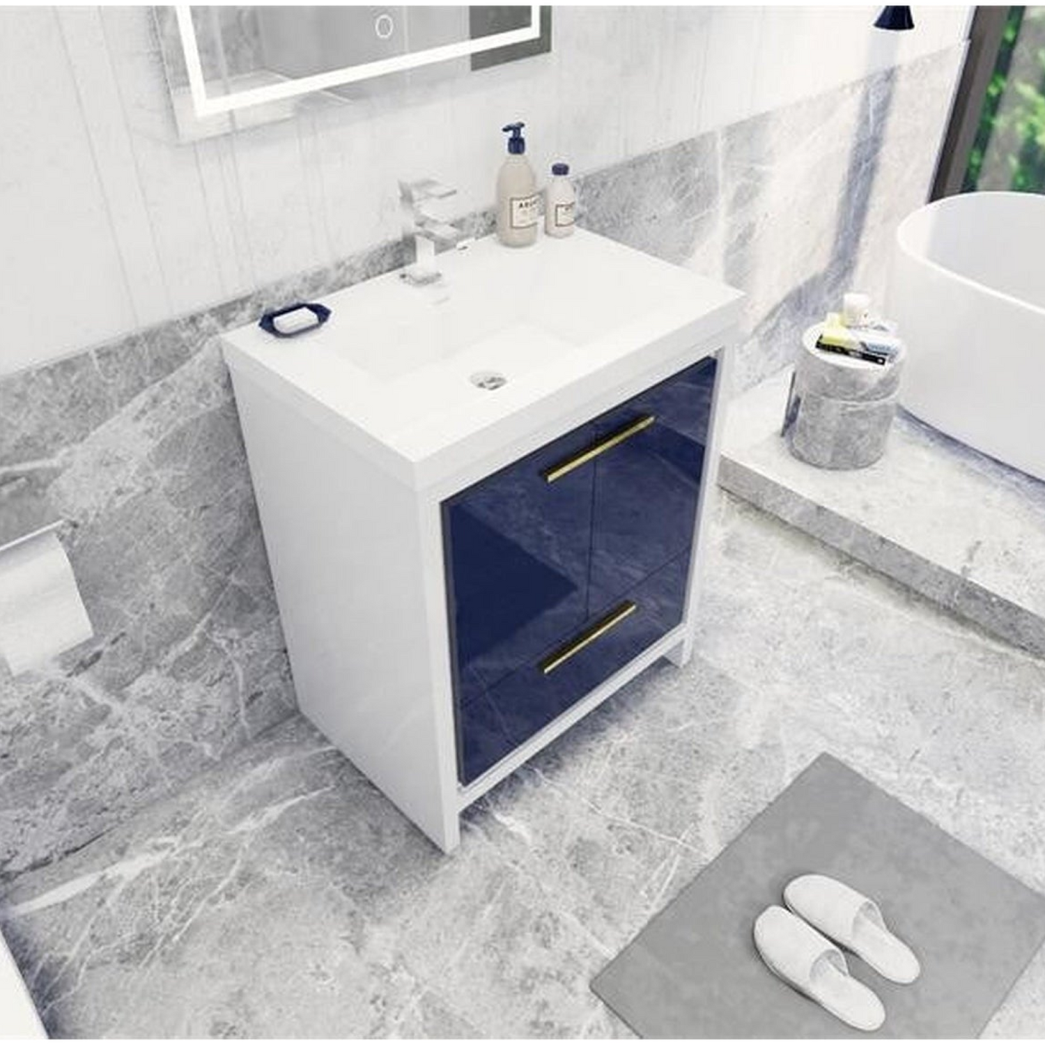 Amara 30&quot; High Gloss Night Blue Freestanding Vanity With Single Reinforced White Acrylic Sink