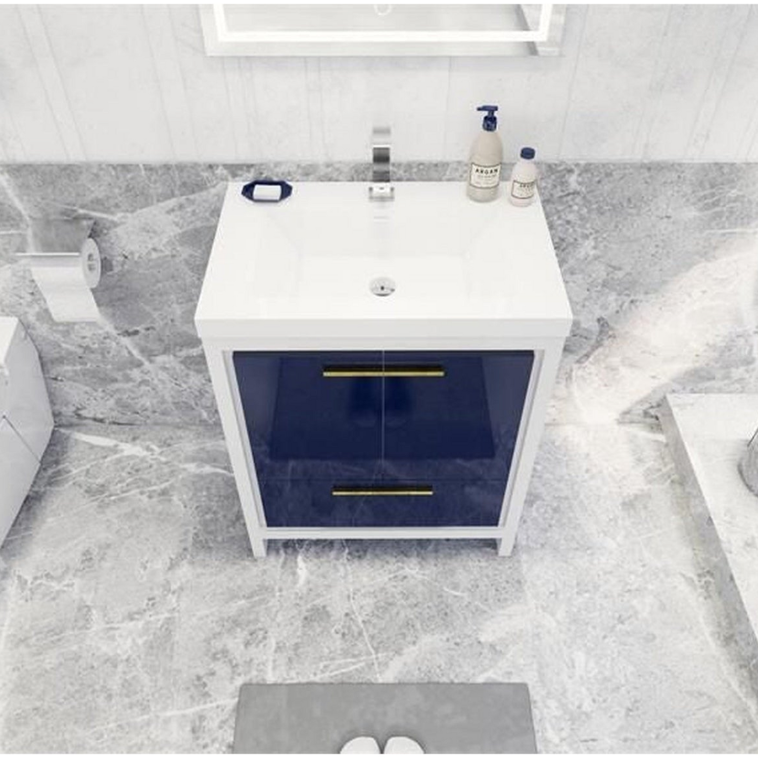 Amara 30&quot; High Gloss Night Blue Freestanding Vanity With Single Reinforced White Acrylic Sink