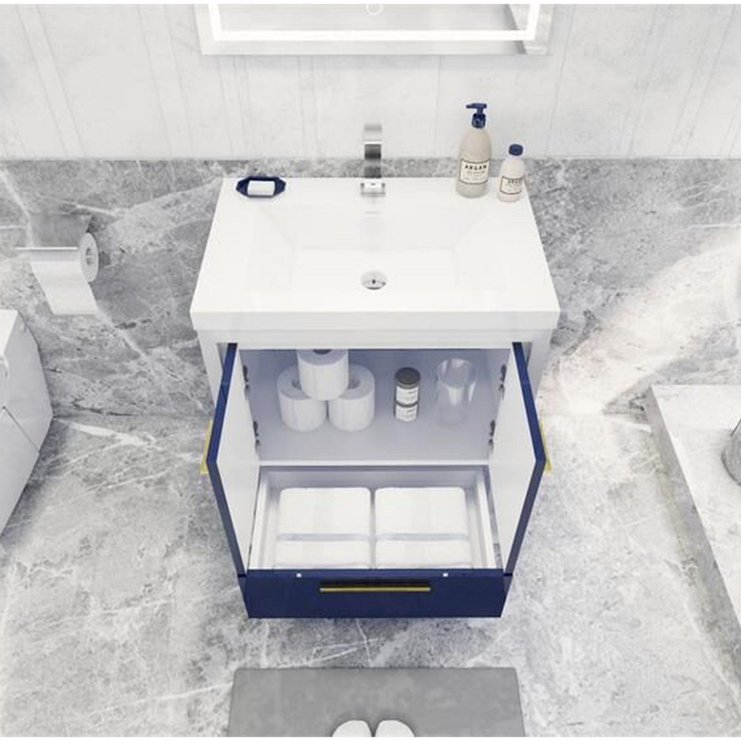 Amara 30&quot; High Gloss Night Blue Freestanding Vanity With Single Reinforced White Acrylic Sink