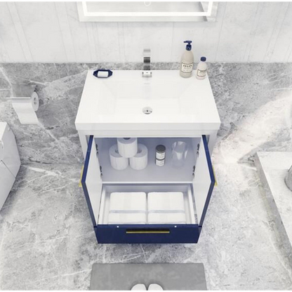 Amara 30&quot; High Gloss Night Blue Freestanding Vanity With Single Reinforced White Acrylic Sink