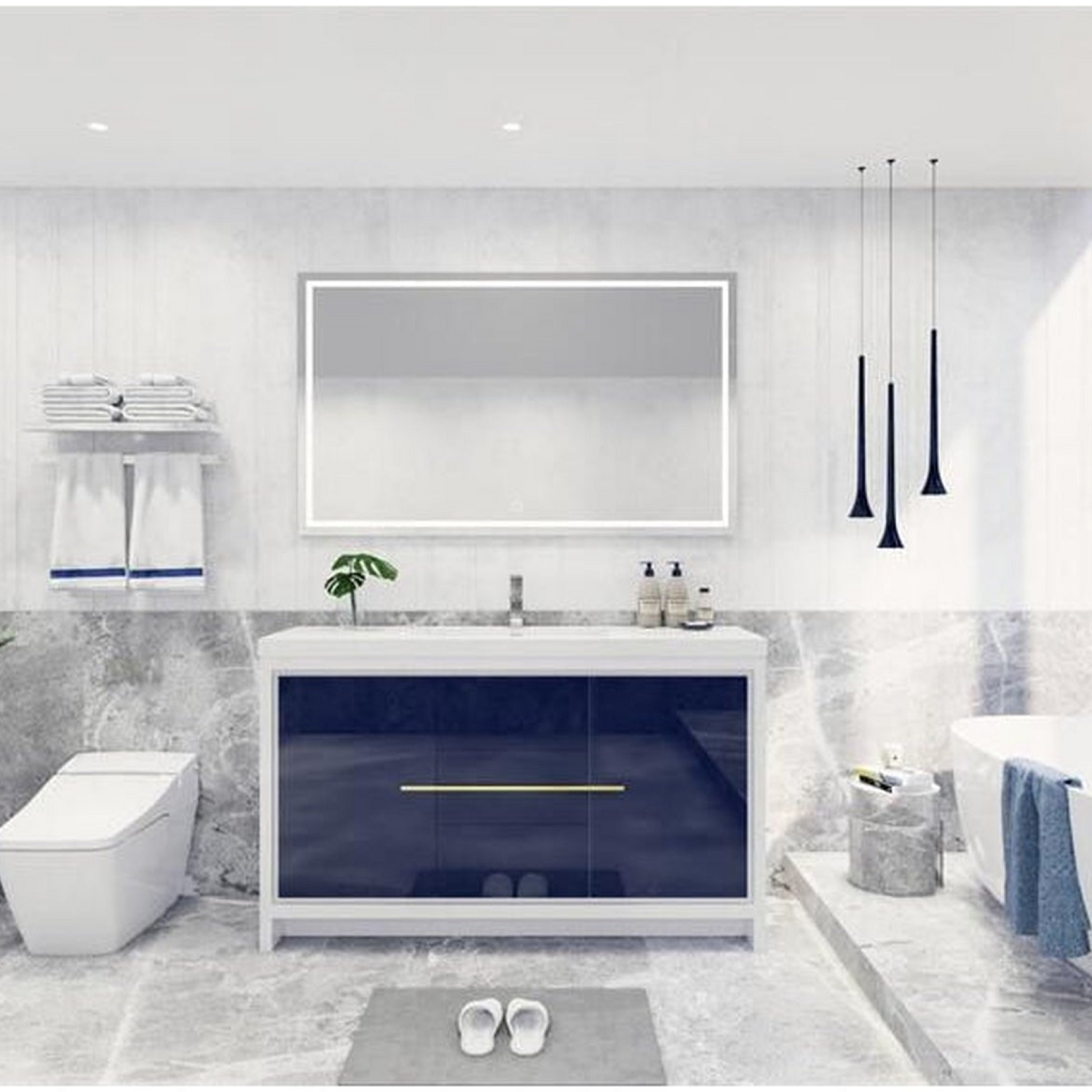 Amara 60&quot; High Gloss Night Blue Freestanding Vanity With Single Reinforced White Acrylic Sink