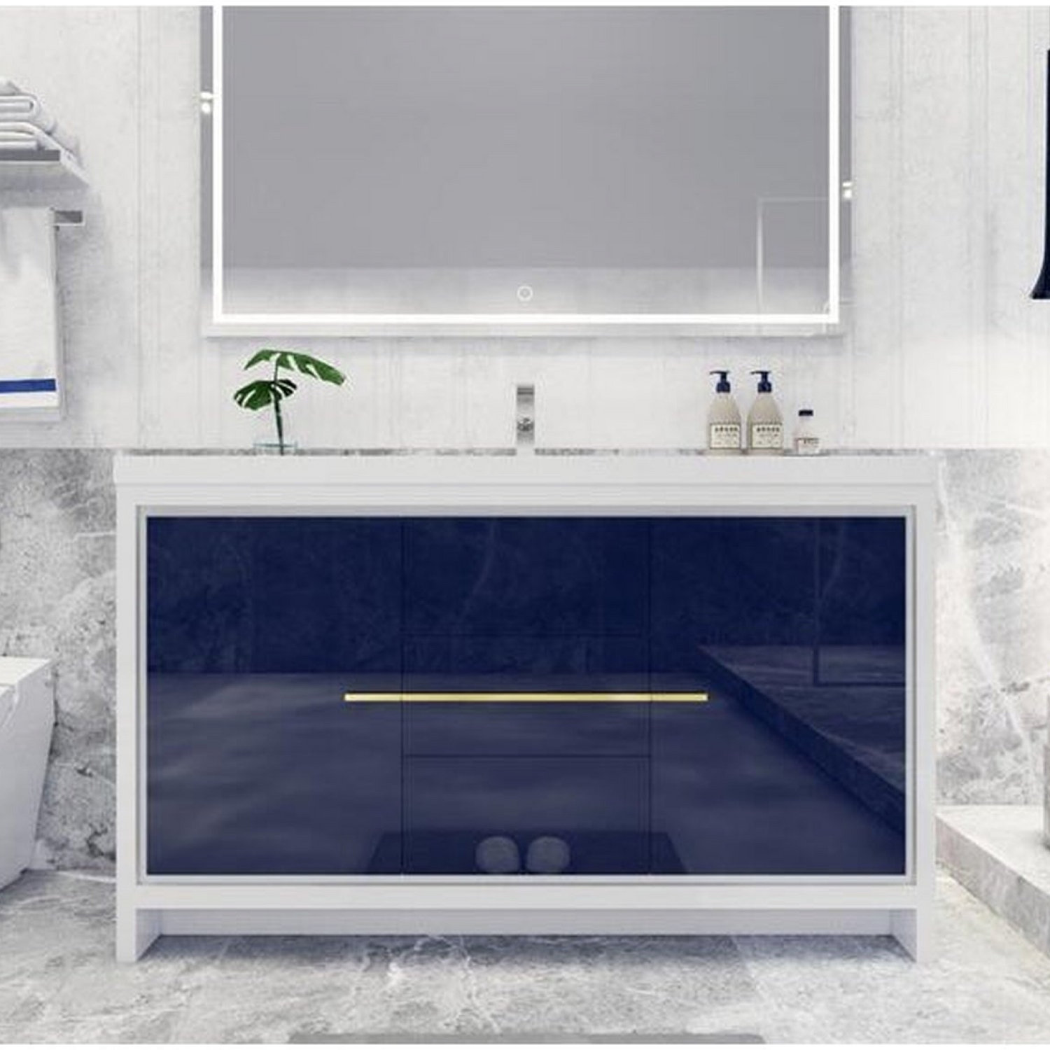 Amara 60&quot; High Gloss Night Blue Freestanding Vanity With Single Reinforced White Acrylic Sink