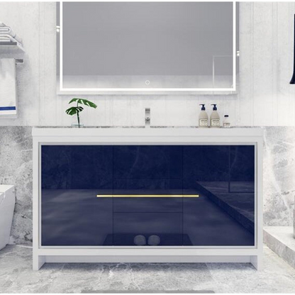 Amara 60&quot; High Gloss Night Blue Freestanding Vanity With Single Reinforced White Acrylic Sink