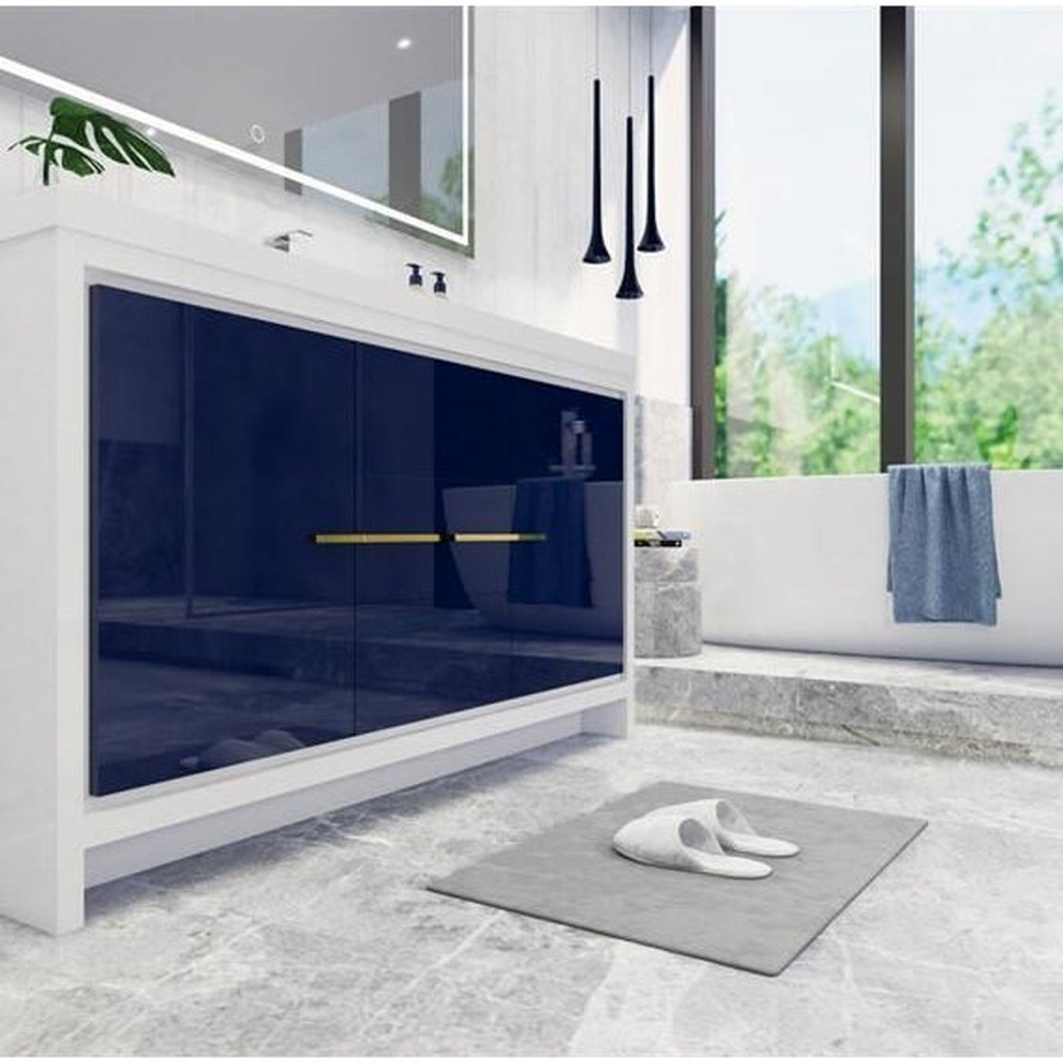 Amara 60&quot; High Gloss Night Blue Freestanding Vanity With Single Reinforced White Acrylic Sink
