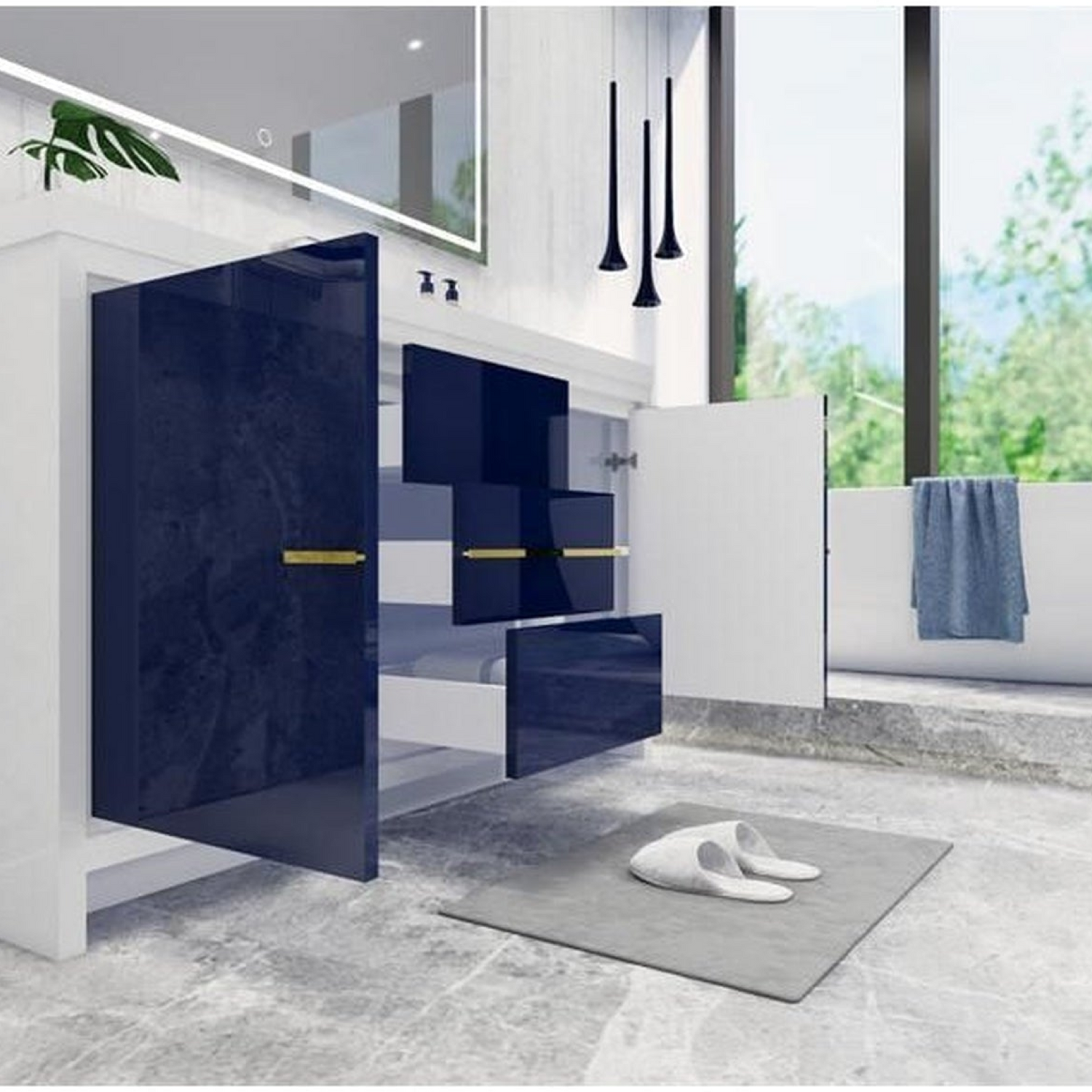 Amara 60&quot; High Gloss Night Blue Freestanding Vanity With Single Reinforced White Acrylic Sink