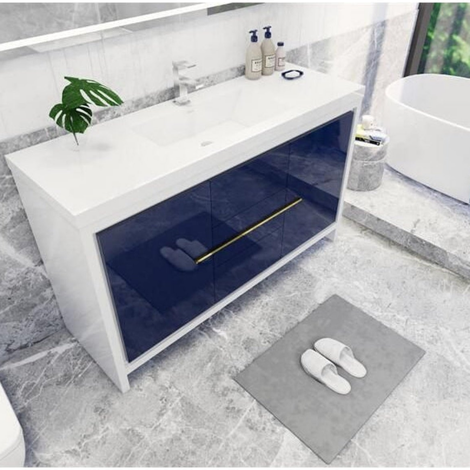 Amara 60&quot; High Gloss Night Blue Freestanding Vanity With Single Reinforced White Acrylic Sink