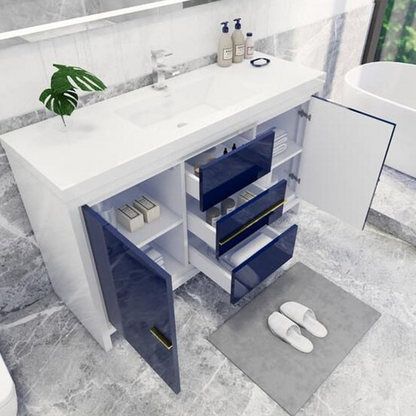 Amara 60&quot; High Gloss Night Blue Freestanding Vanity With Single Reinforced White Acrylic Sink