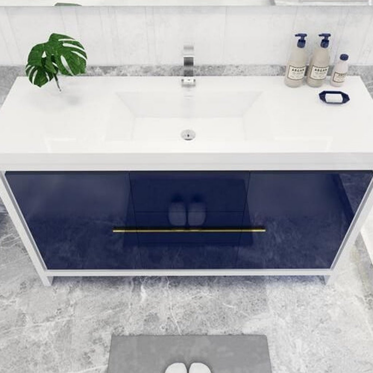 Amara 60&quot; High Gloss Night Blue Freestanding Vanity With Single Reinforced White Acrylic Sink