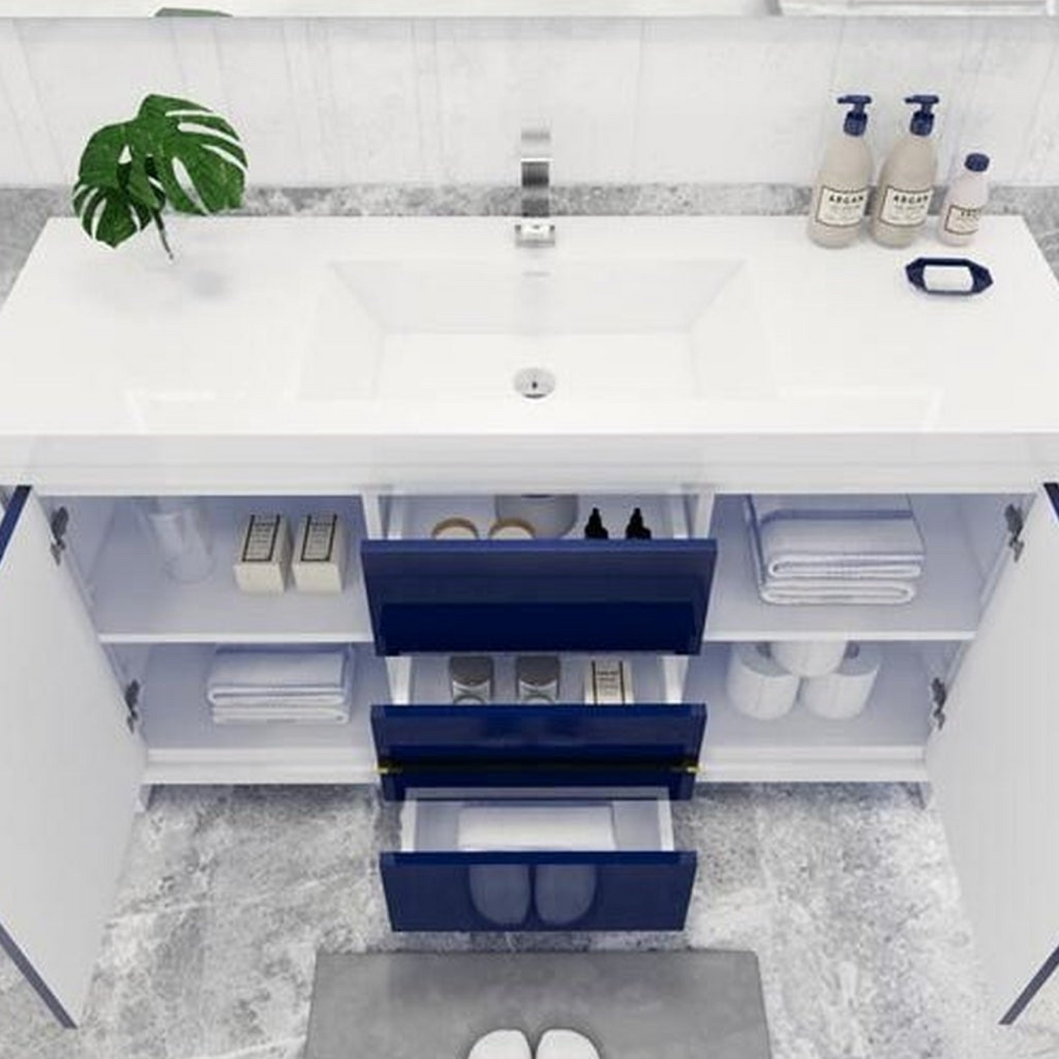Amara 60&quot; High Gloss Night Blue Freestanding Vanity With Single Reinforced White Acrylic Sink