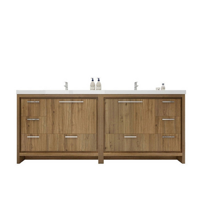 Amara 84&quot; Natural Oak Freestanding Vanity With Double Reinforced White Acrylic Sinks