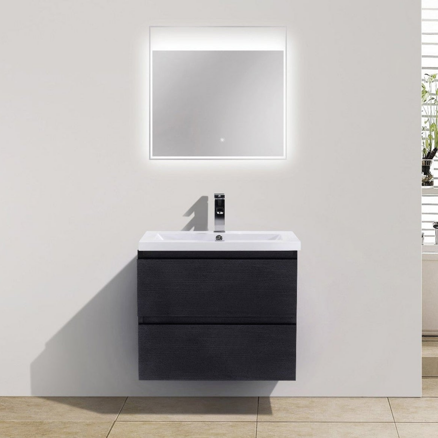 Boho Elegance 24&quot; Rich Black Wall-Mounted Vanity With Single Reinforced White Acrylic Sink