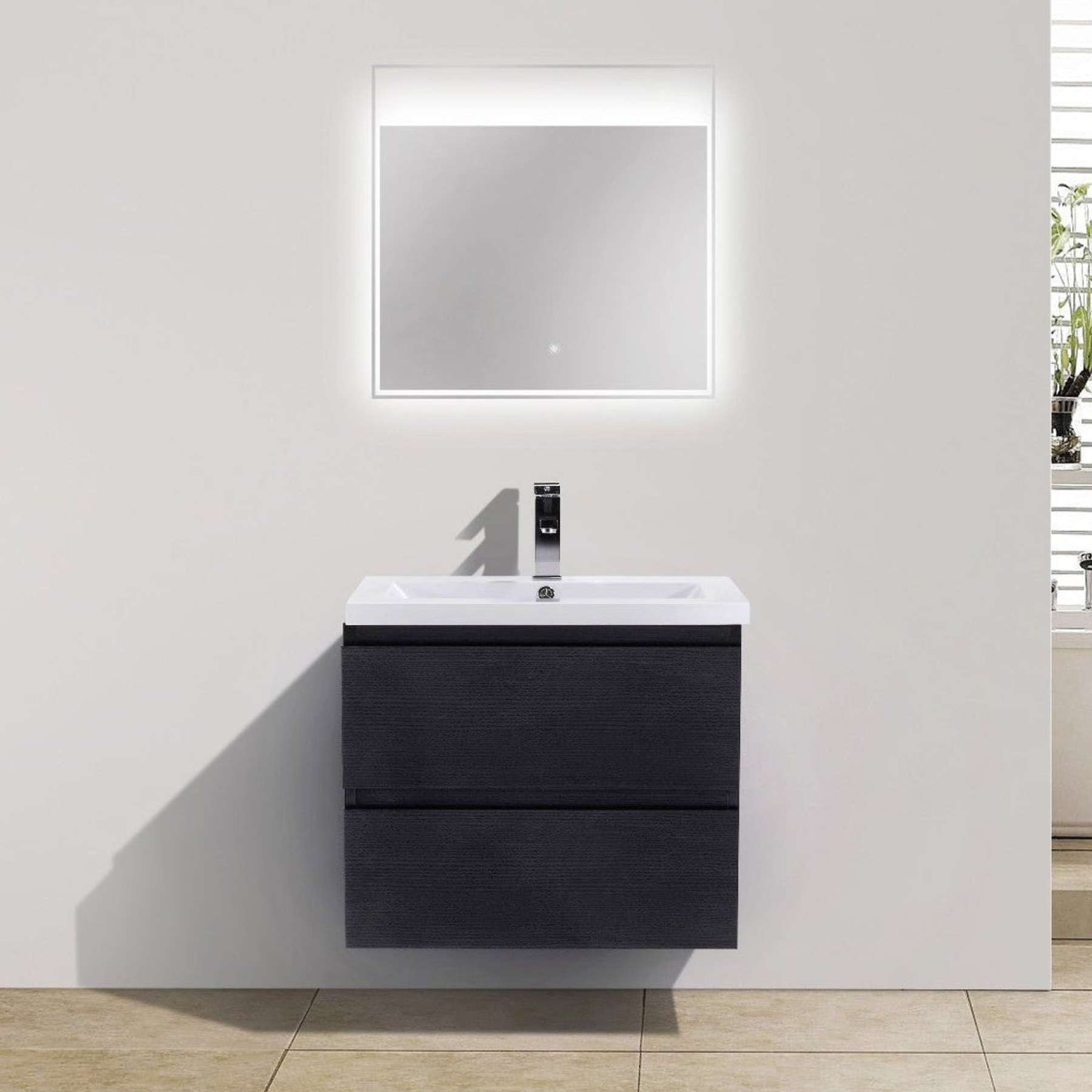 Boho Elegance 24&quot; Rich Black Wall-Mounted Vanity With Single Reinforced White Acrylic Sink