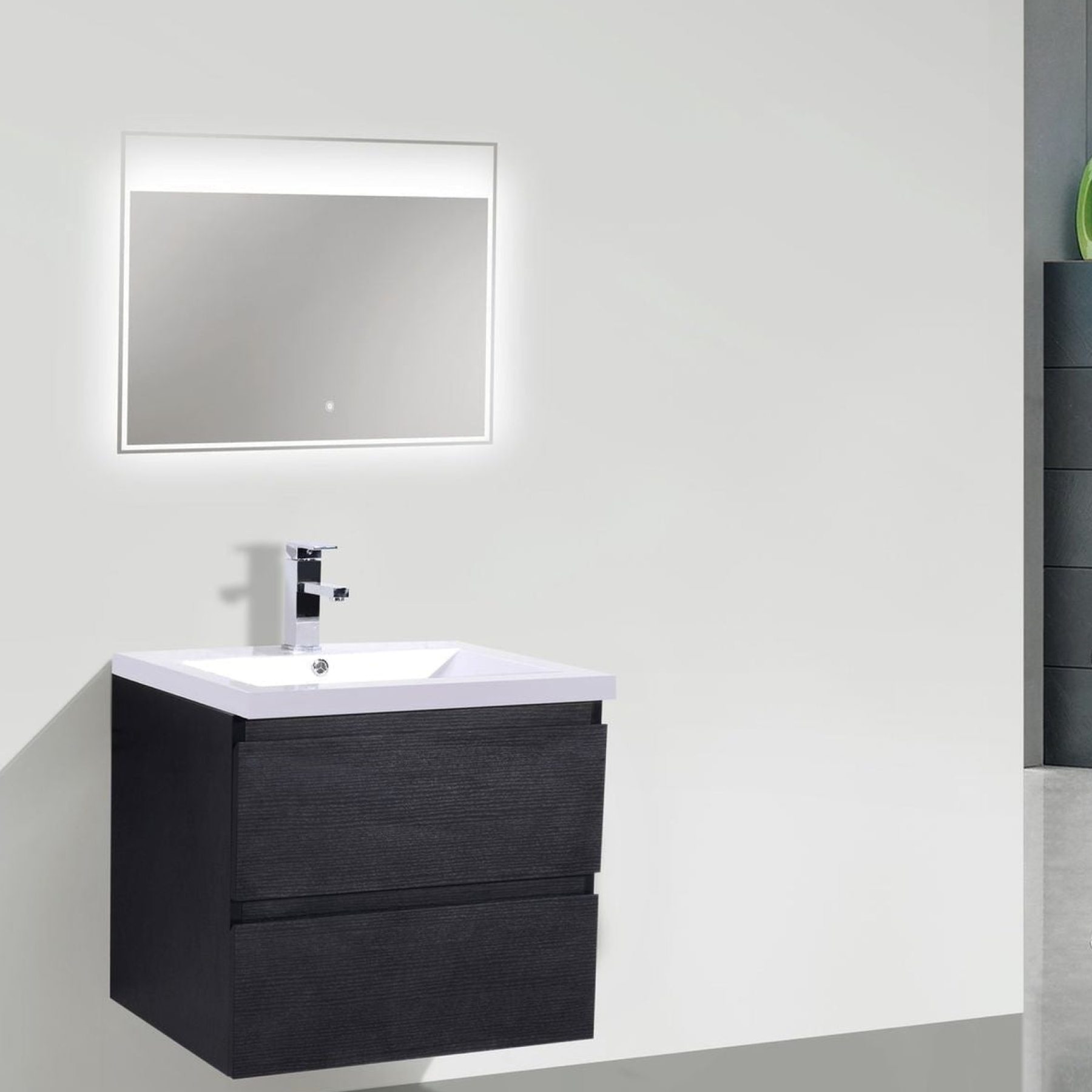 Boho Elegance 24&quot; Rich Black Wall-Mounted Vanity With Single Reinforced White Acrylic Sink