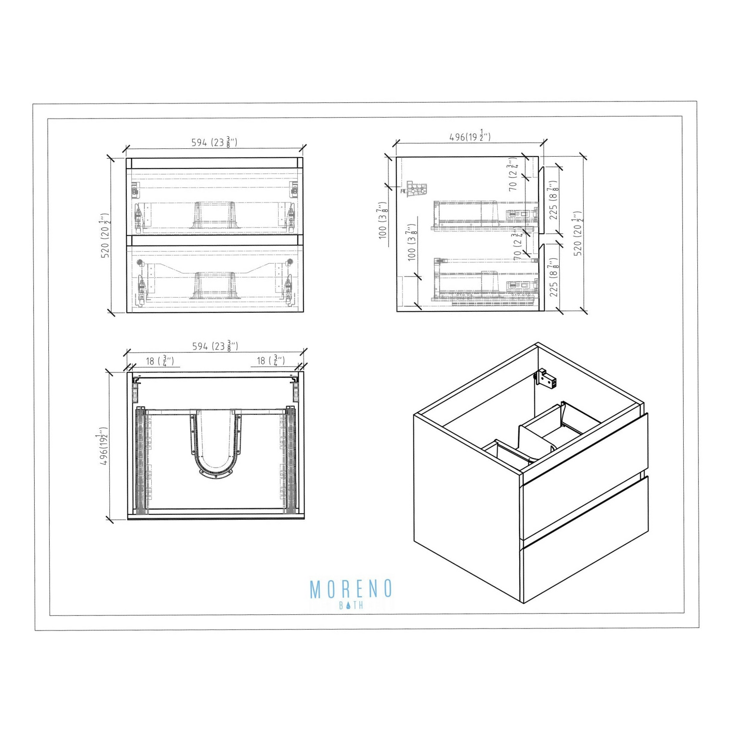 Boho Elegance 24&quot; Rich Black Wall-Mounted Vanity With Single Reinforced White Acrylic Sink
