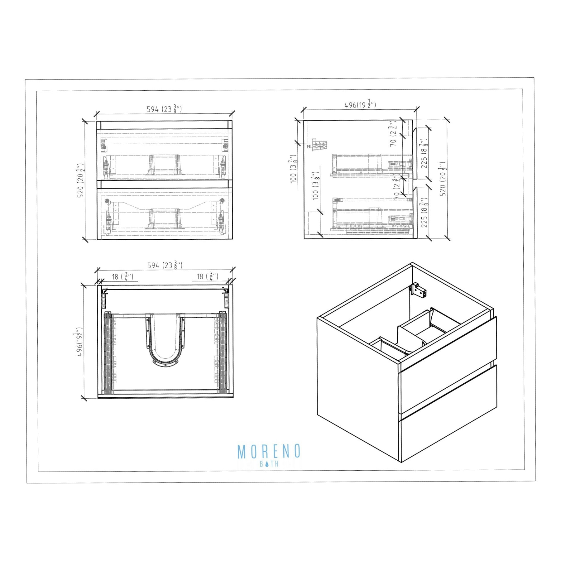 Boho Elegance 24&quot; Rich Black Wall-Mounted Vanity With Single Reinforced White Acrylic Sink