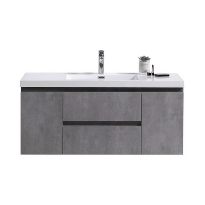 Boho Elegance 48&quot; Cement Gray Wall-Mounted Vanity With Single Reinforced White Acrylic Sink