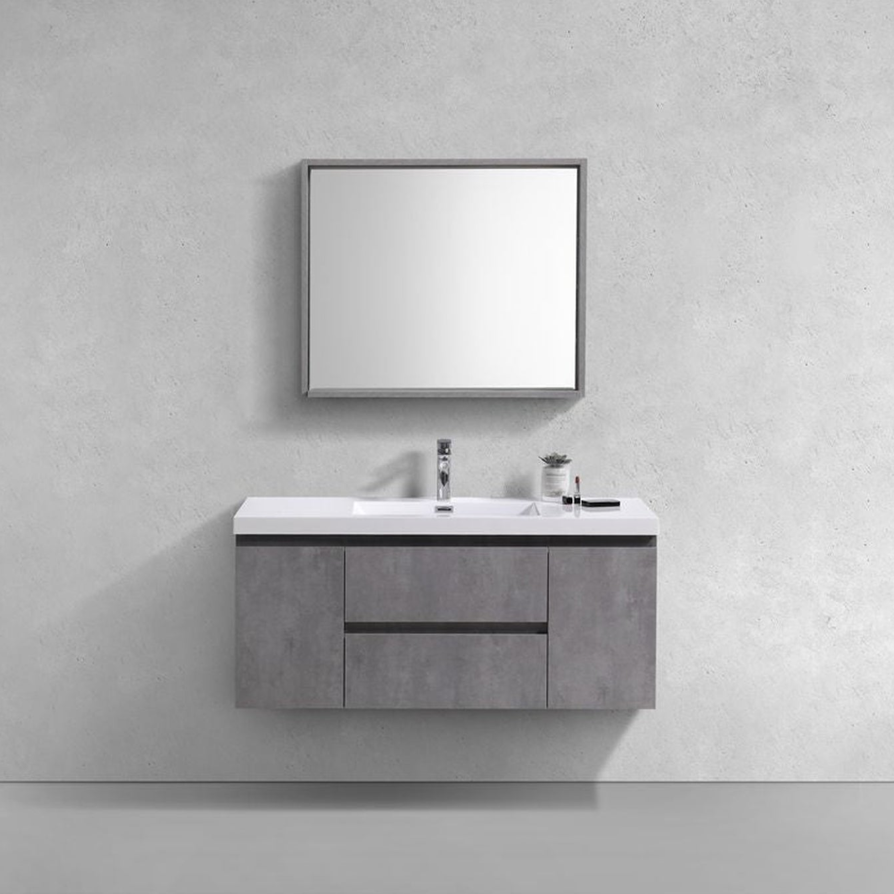 Boho Elegance 48&quot; Cement Gray Wall-Mounted Vanity With Single Reinforced White Acrylic Sink