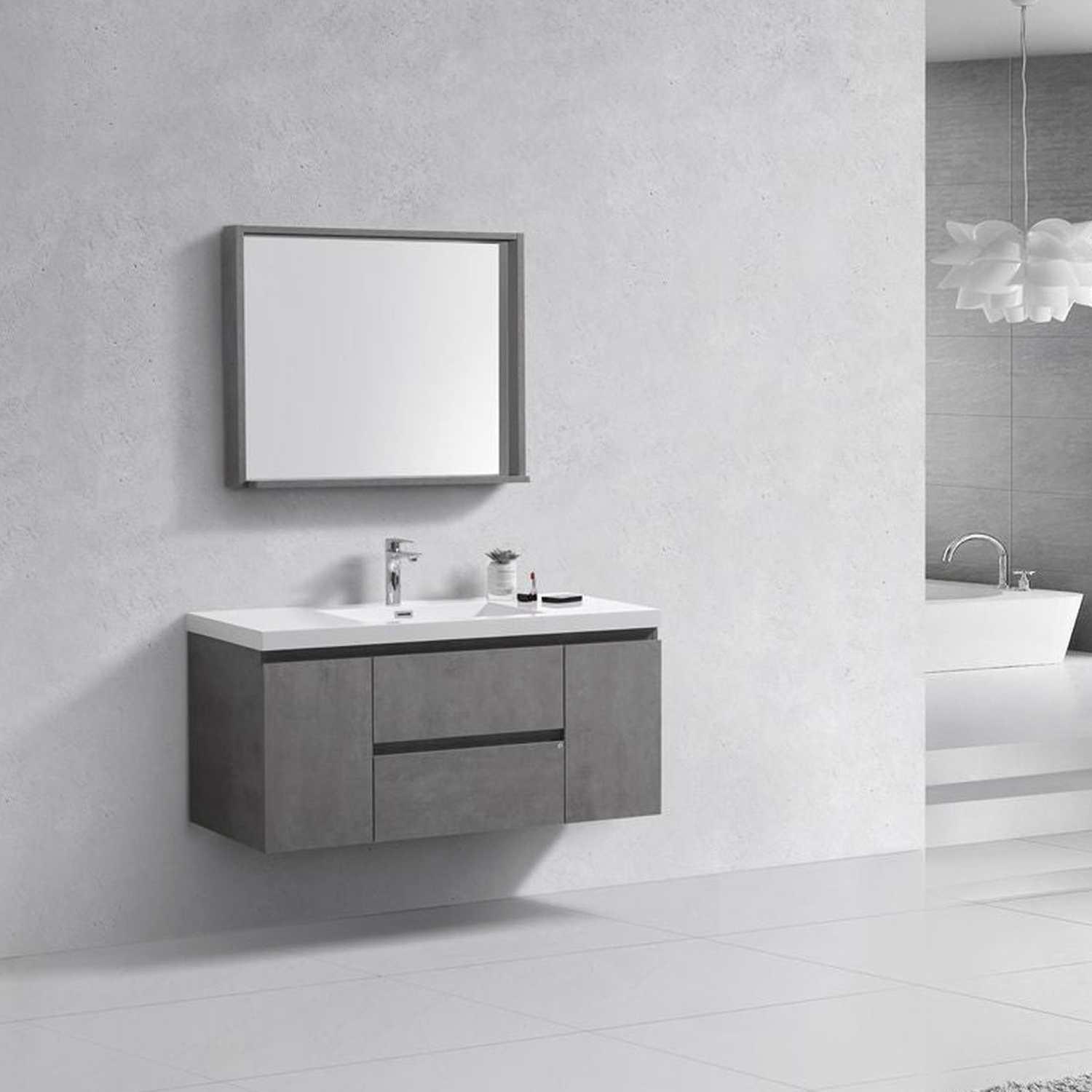 Boho Elegance 48&quot; Cement Gray Wall-Mounted Vanity With Single Reinforced White Acrylic Sink