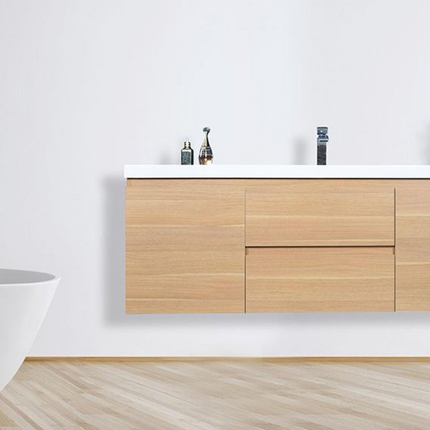 Boho Elegance 60&quot; White Oak Wall-Mounted Vanity With Single Reinforced White Acrylic Sink